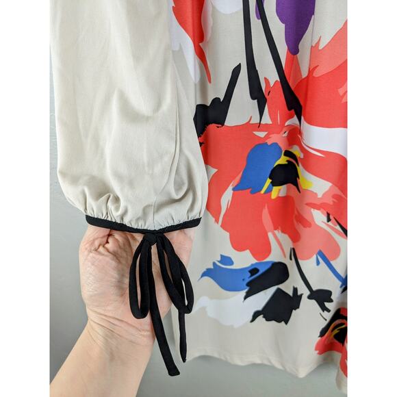 LONDON TIMES 3/4 Sleeve Floral & Tan Shift Dress Size 4 - Picture 5 of 9